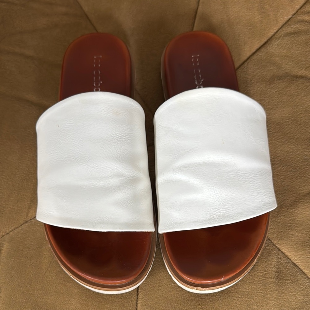 Los Cabis White and Brown Minimalist Slide Sandals size 37